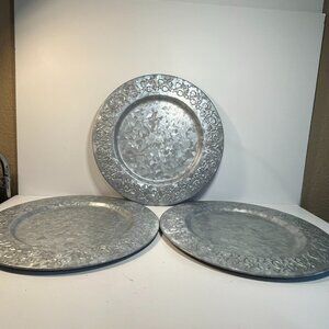 Galvanized Metal Tin Under Plate Chargers Set/3 Farmhouse Country Decor Floral
